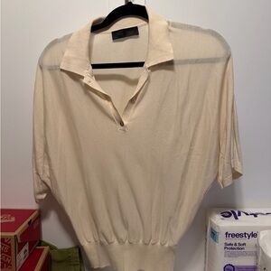 Zara Cream Short Sleeve Polo Shirt